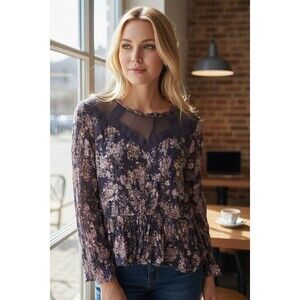 MAURICES WOMENS PURPLE SHEER TOP/BLOUSE LARGE L